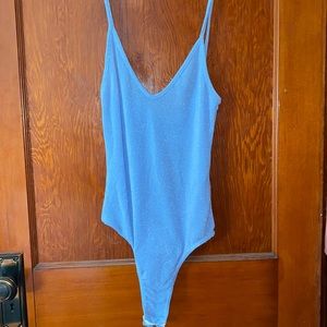 Sky Blue Textured Glitter Strappy Bodysuit